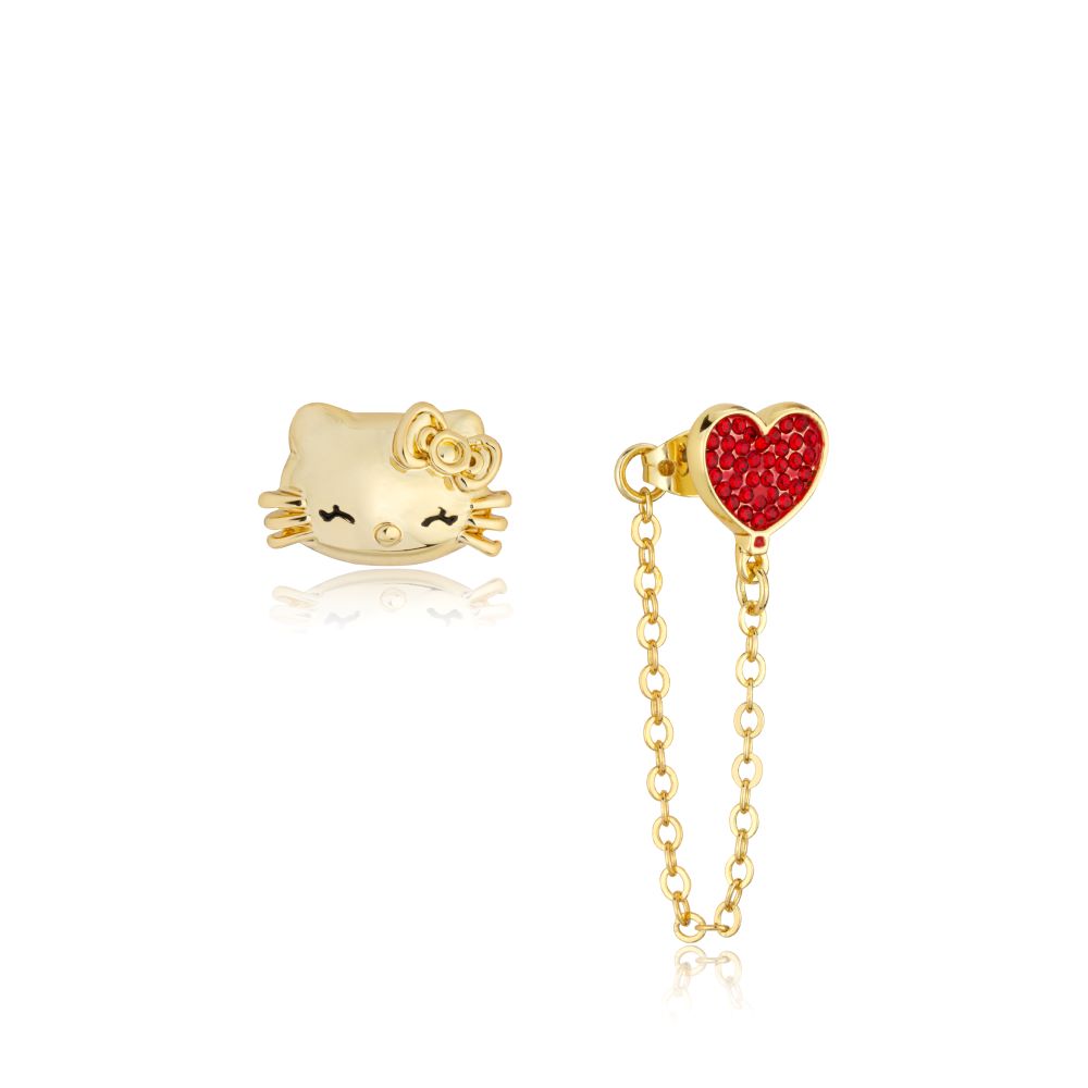 Sanrio-Hello-Kitty-Crystal-Heart-Stud-Earrings-Yellow-Gold-Jewellery-Couture-Kingdom-HCE002